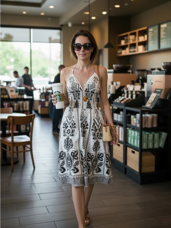 Striking Dresses & Skirts - Striking 100% Cotton White and Black Bandana Printed Boho-Chic Dress Beach SZ L